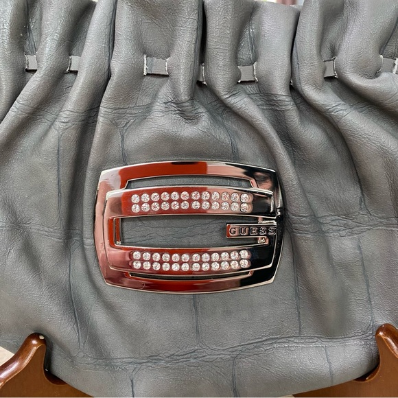 Small Evening Clutch Handbag Rhinestones Faux Grey Leather Animal Print Guess - Picture 13 of 13